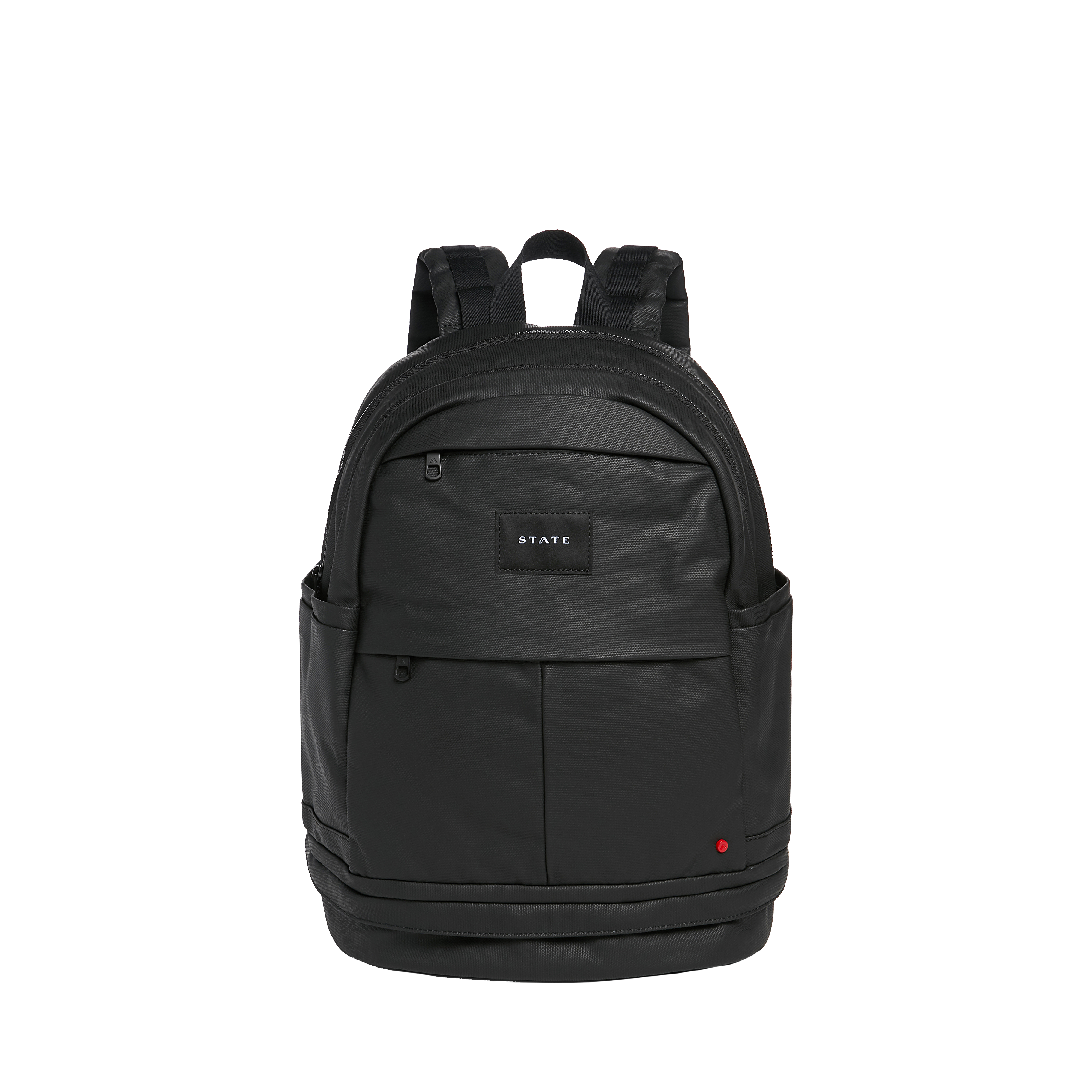 black rivet leather canvas backpack State Lenox Coated Canvas Backpack with Shoe Pocket Black