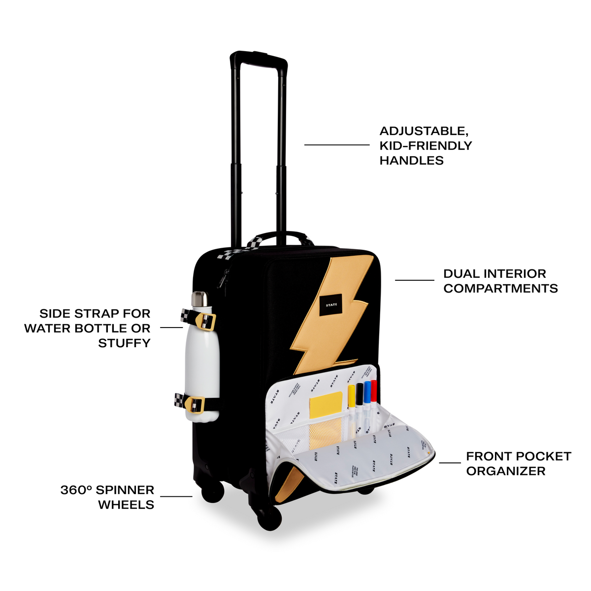 STATE Bags Logan Carry-On Suitcase Bolt Features Call Out