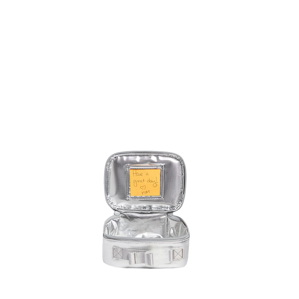 state bags mini rodgers snack pack lunch box metallic silver interior front view click to zoom