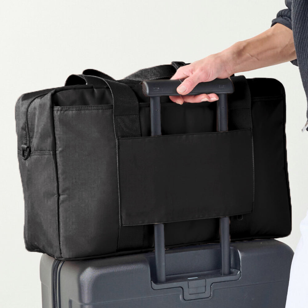 STATE Bags Wellington Weekender Nylon Black on Suitcase with Luggage Sleeve