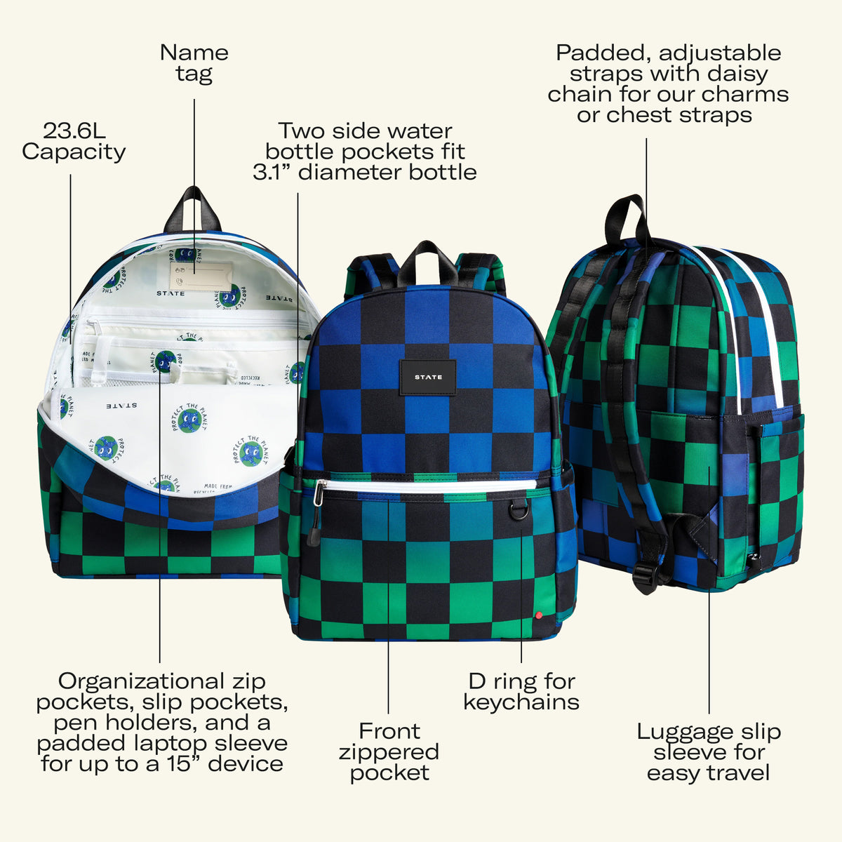 backpack with laptop sleave doubling as water sleav Kane Kids Double Pocket