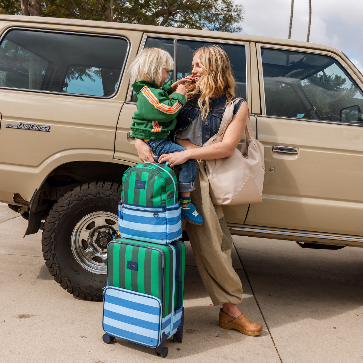 Boy and mom with STATE Bags Kane Backpack Stripes Click to Zoom