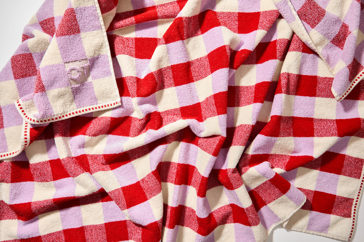 Quiet Town Tam Towel Cherry Front View Click to Zoom