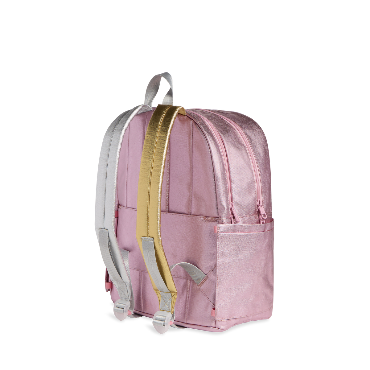 state bags kane kids double pocket backpack metallic pink/silver back view side angle click to zoom