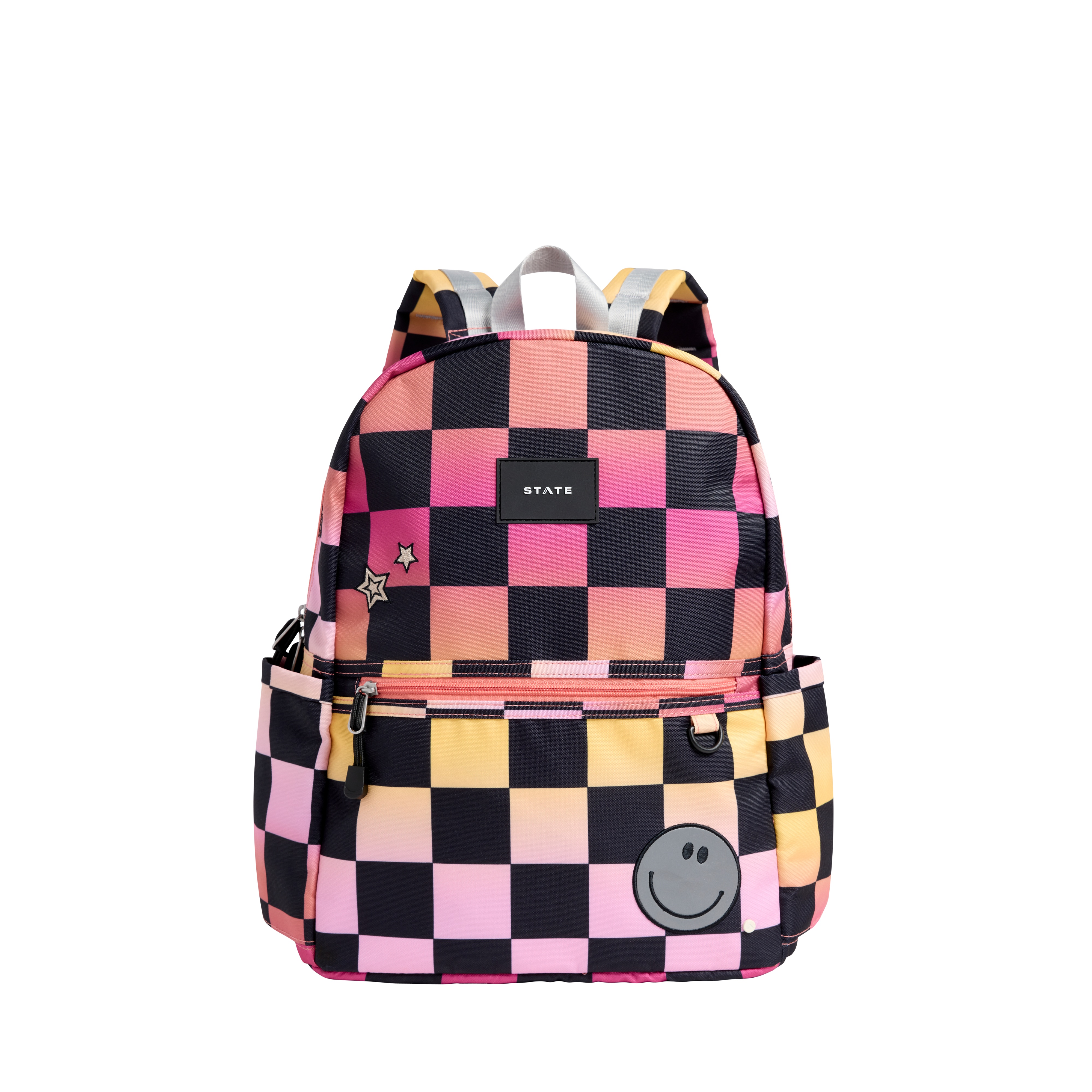 Kane Kids Double Pocket Backpack Recycled Poly Canvas Pink Checkerboard