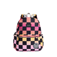 state bags kane kids double pocket backpack recycled poly canvas checkerboard pink front view click to zoom