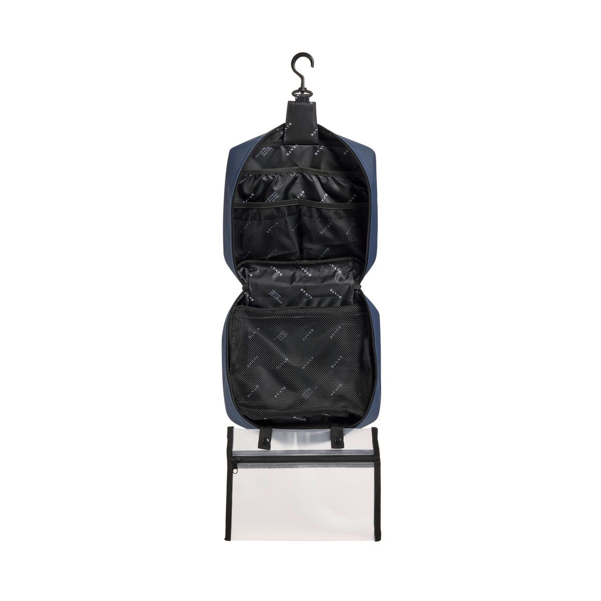 STATE bags Bensen toiletry kit large water resistant navy interior view click to zoom