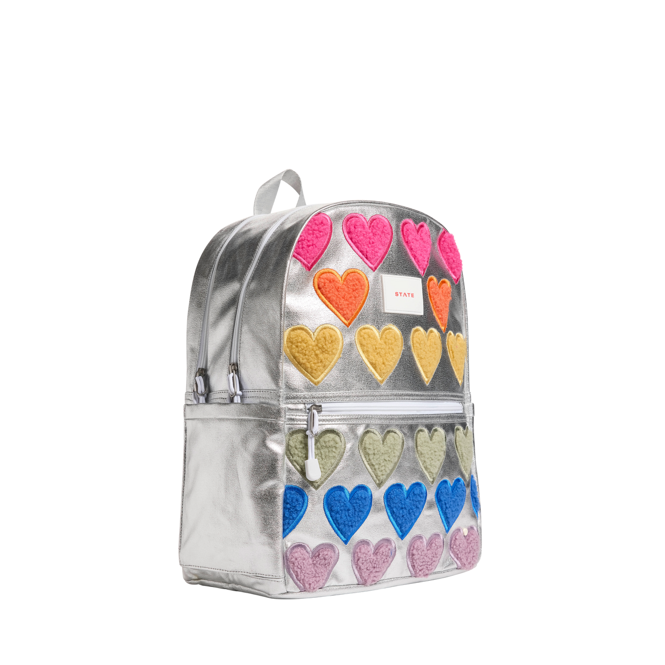 STATE Bags Kane Kids Double Pocket Backpack Metallic Fuzzy Hearts