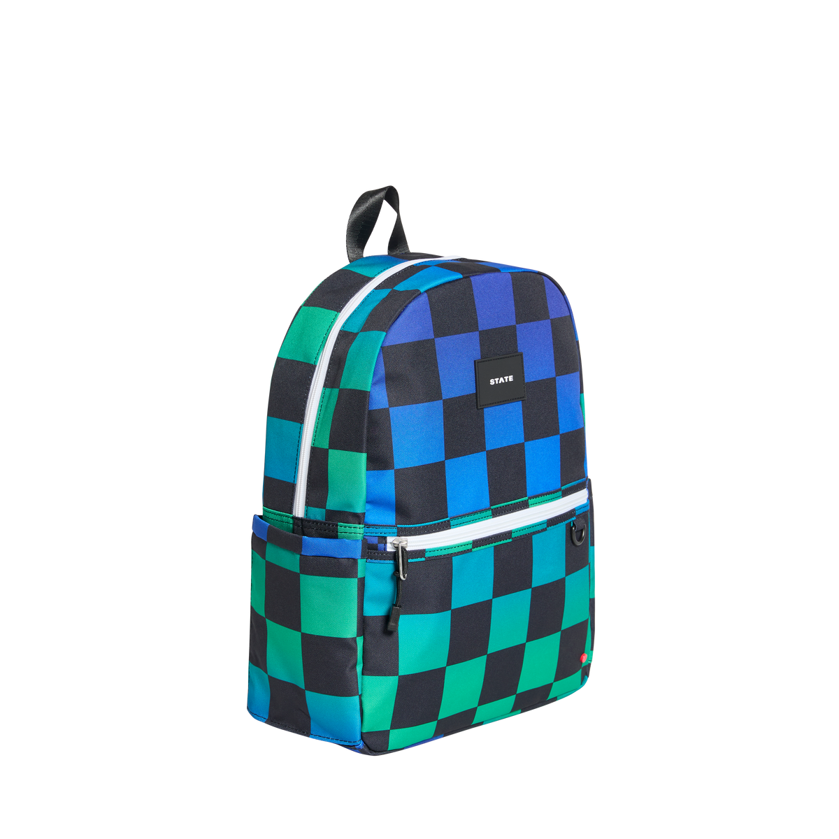 STATE Bags Kane Backpack Blue Checkerboard Side View Click to Zoom