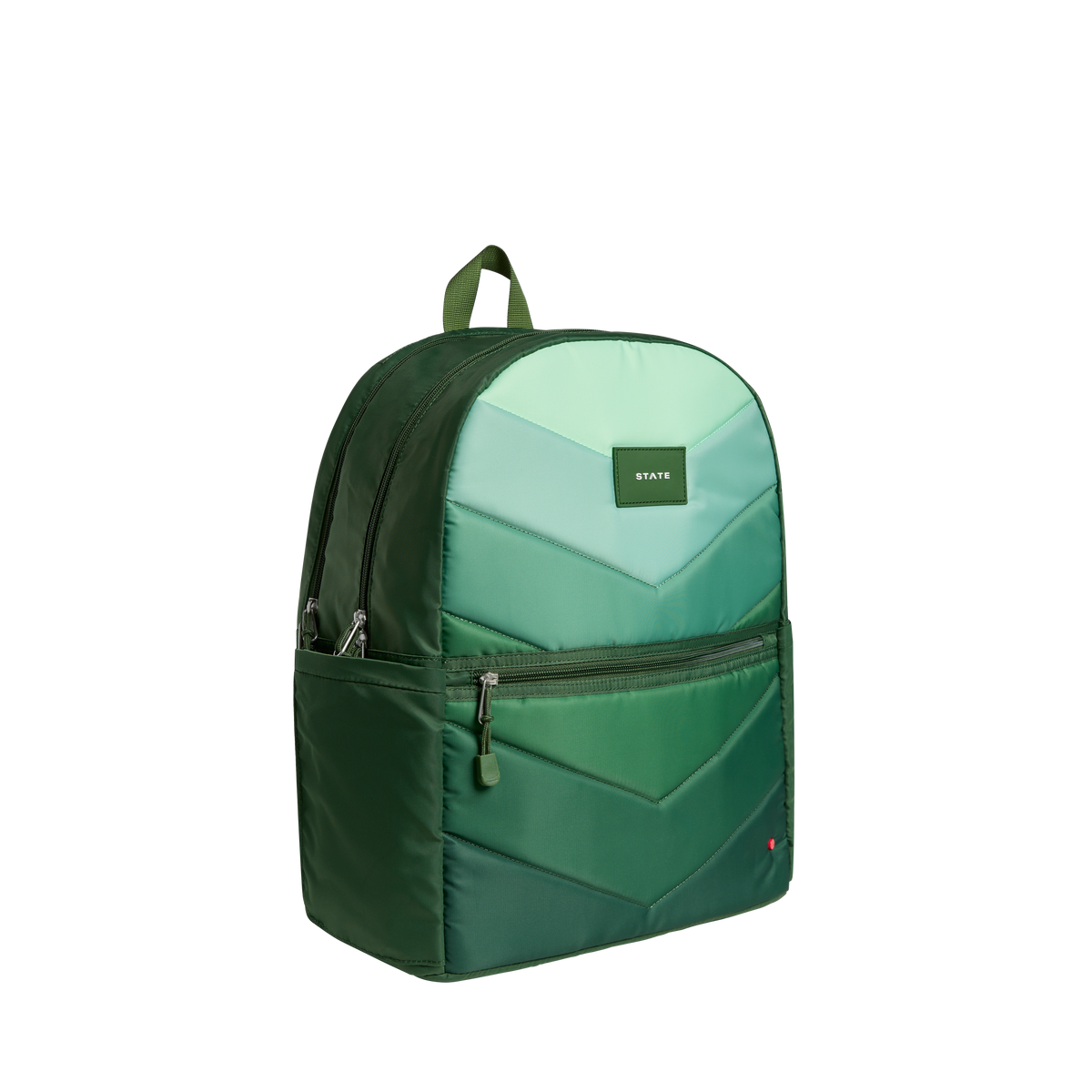 STATE Bags Kane Kids Large Nylon Puffer Olive Chevron Side View Click to Zoom