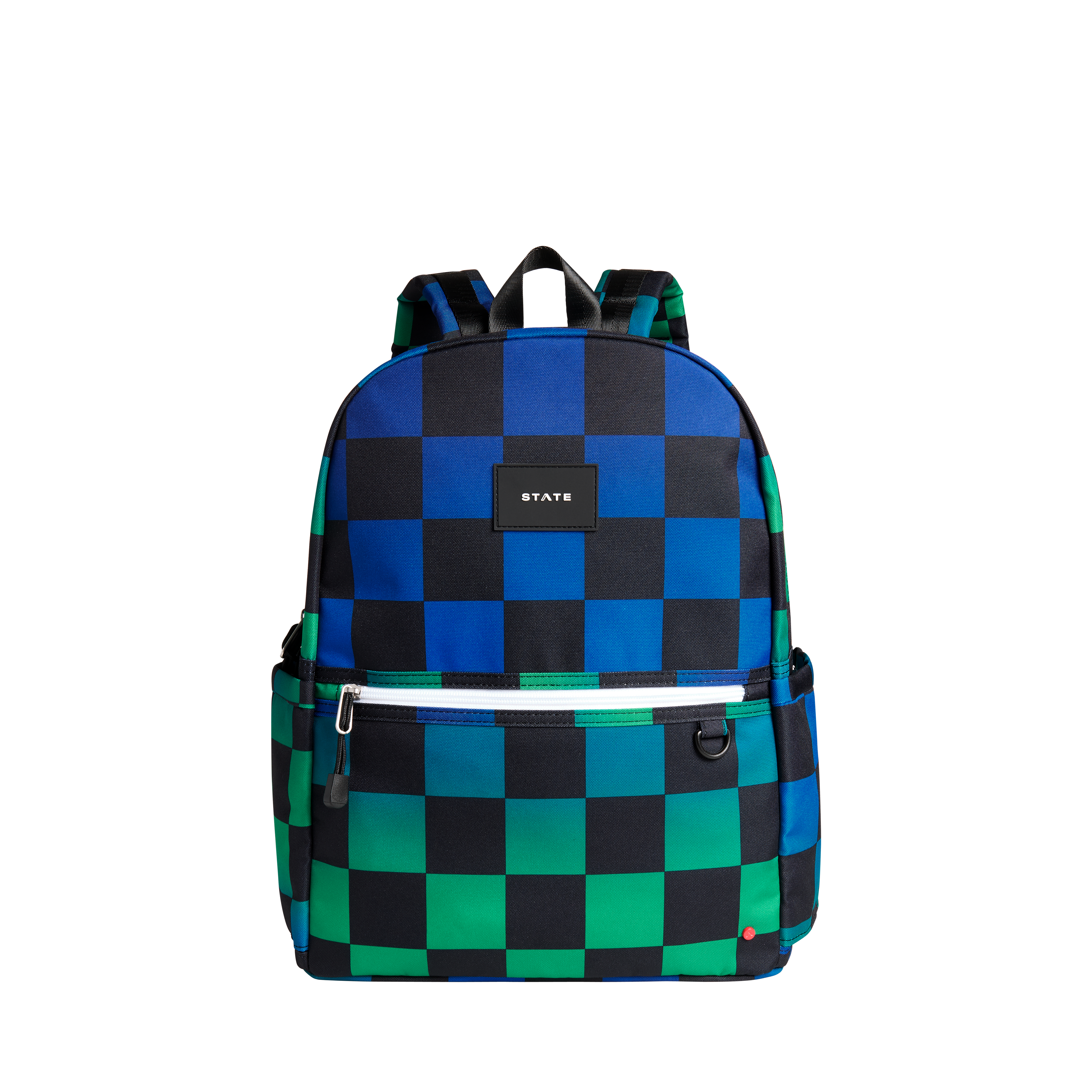 Kane Double Pocket Backpack Recycled Poly Canvas Blue Checkerboard