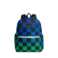 state bags kane kids double pocket backpack recycled poly canvas checkerboard blue front view click to zoom