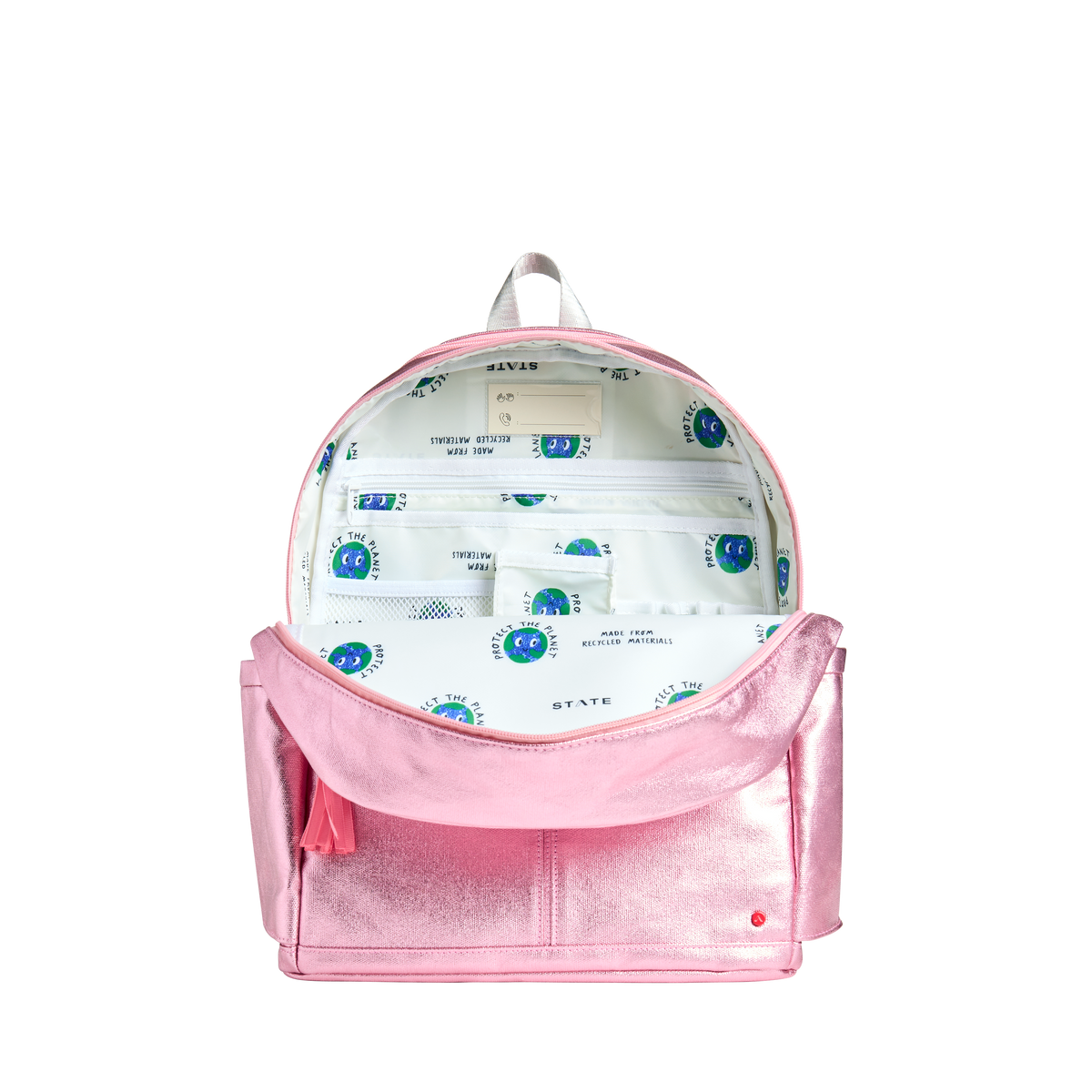 STATE Bags | Kane Kids Double Pocket Backpack Metallic Pink/Silver STATE Bags | Kane Kids Double Pocket Backpack Metallic Pink/Silver