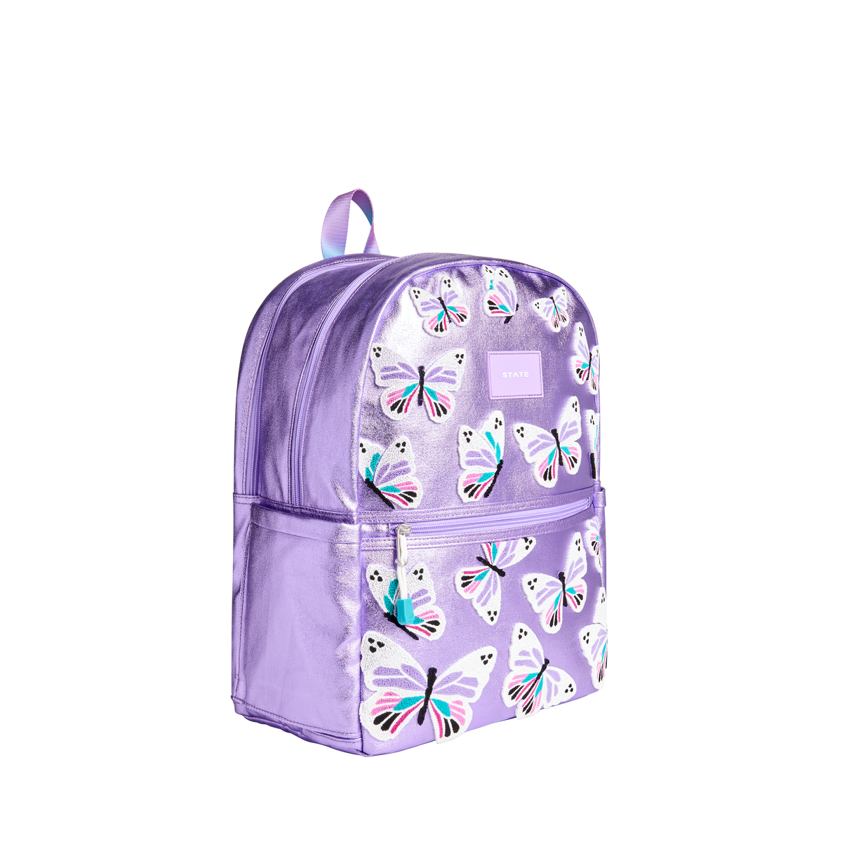 STATE Bags Kane Kids Double Pocket Backpack Metallic 3D Butterfly Side View Click to Zoom