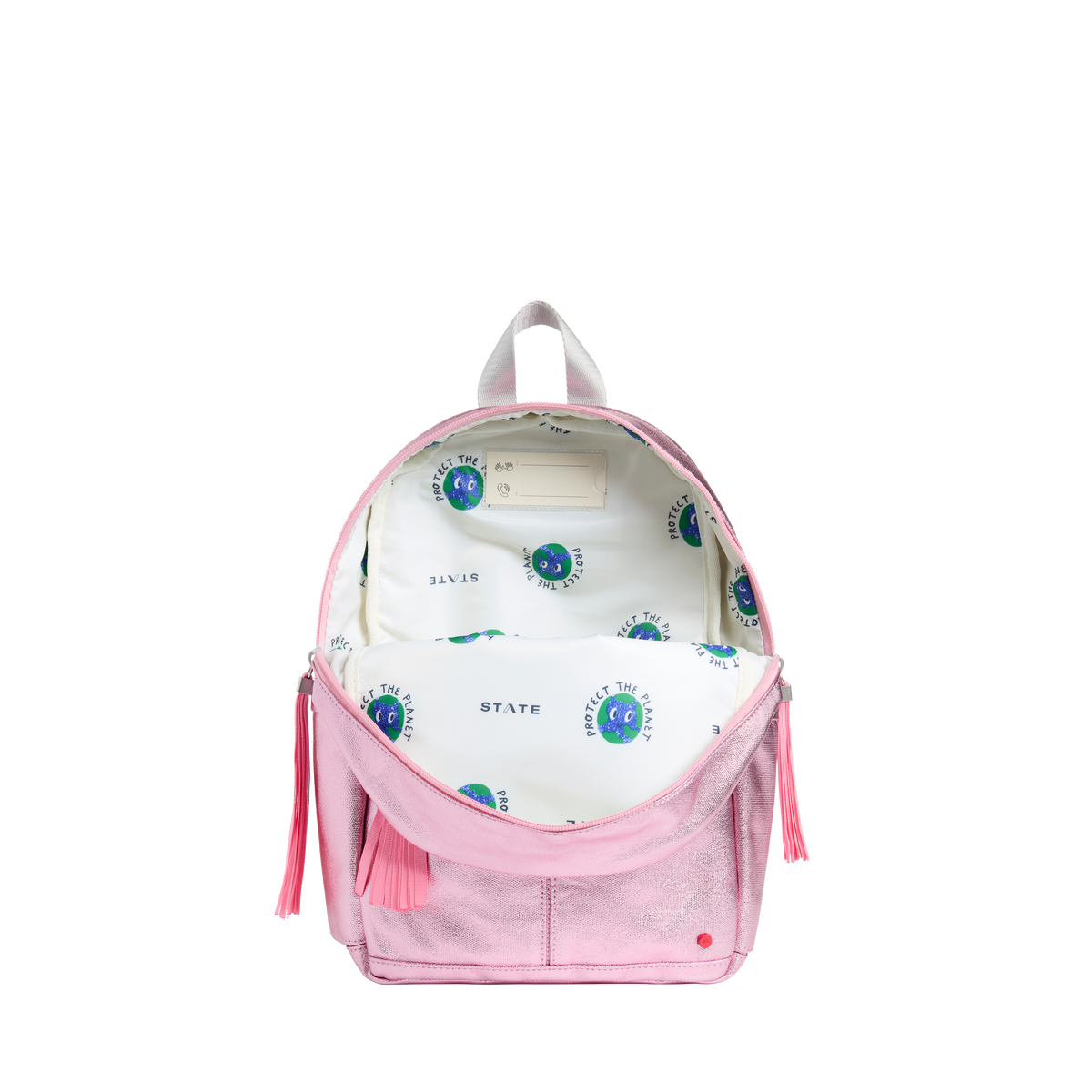 state bags kane kids mini travel backpack metallic pink/silver interior view click to zoom
