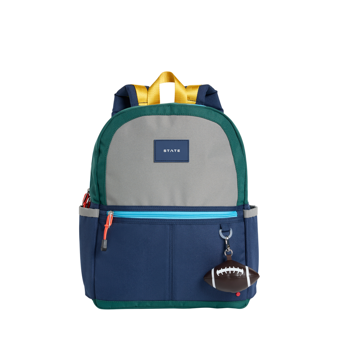 Football keychain on backpack 