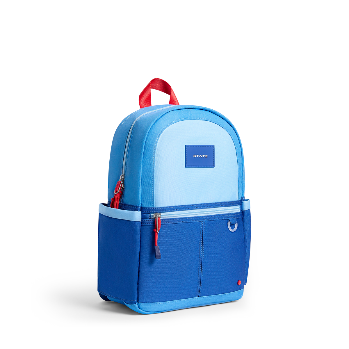 STATE Bags Kane Mini Backpack Blue/Light Blue Colorblock Front Side Angle View Click to Zoom