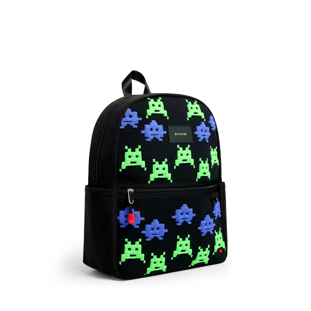 STATE Bags Kane Backpack Space Invaders Front Side Angle View Click to Zoom