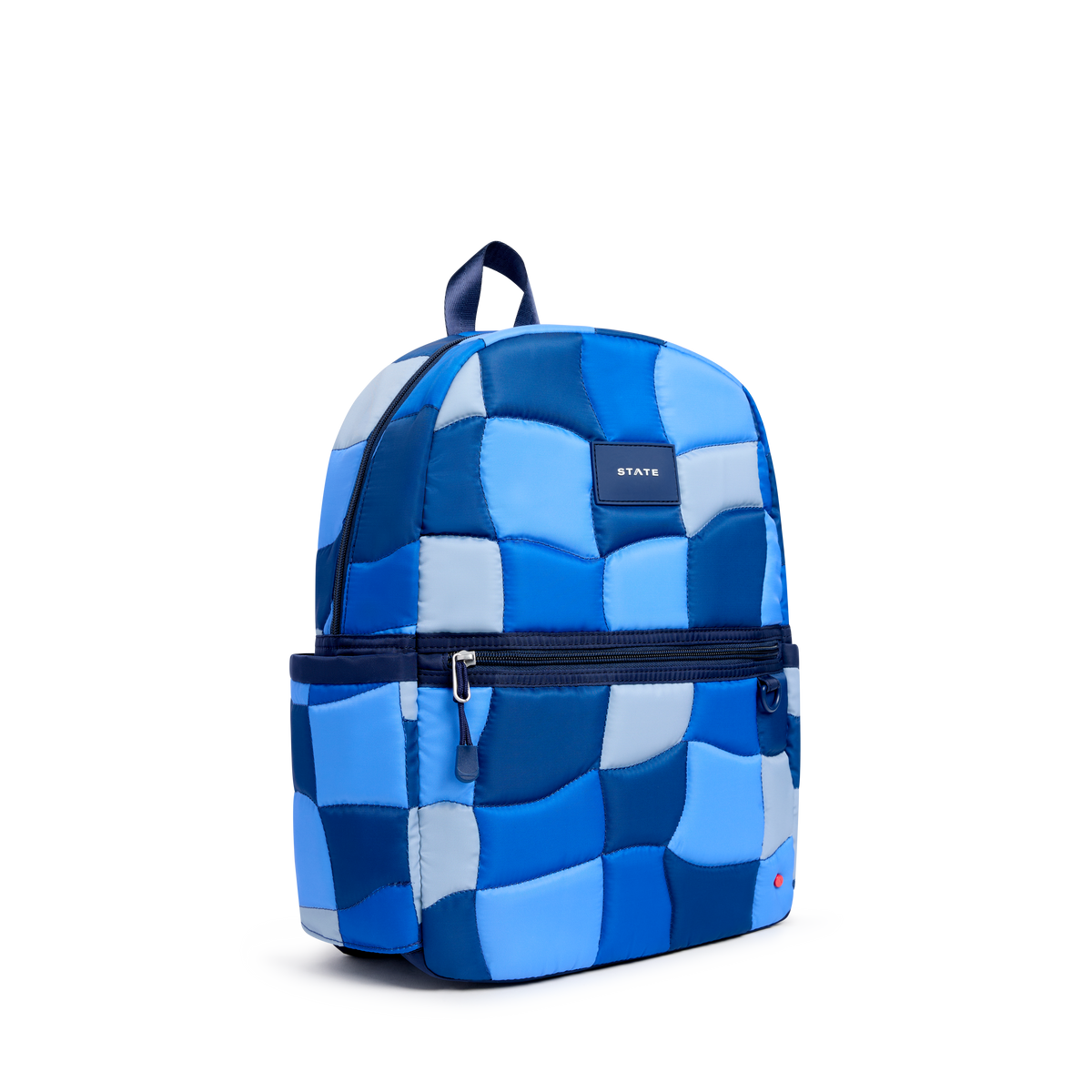 STATE Bags Kane Backpack Blue Puffer Check Front Side View Click to Zoom