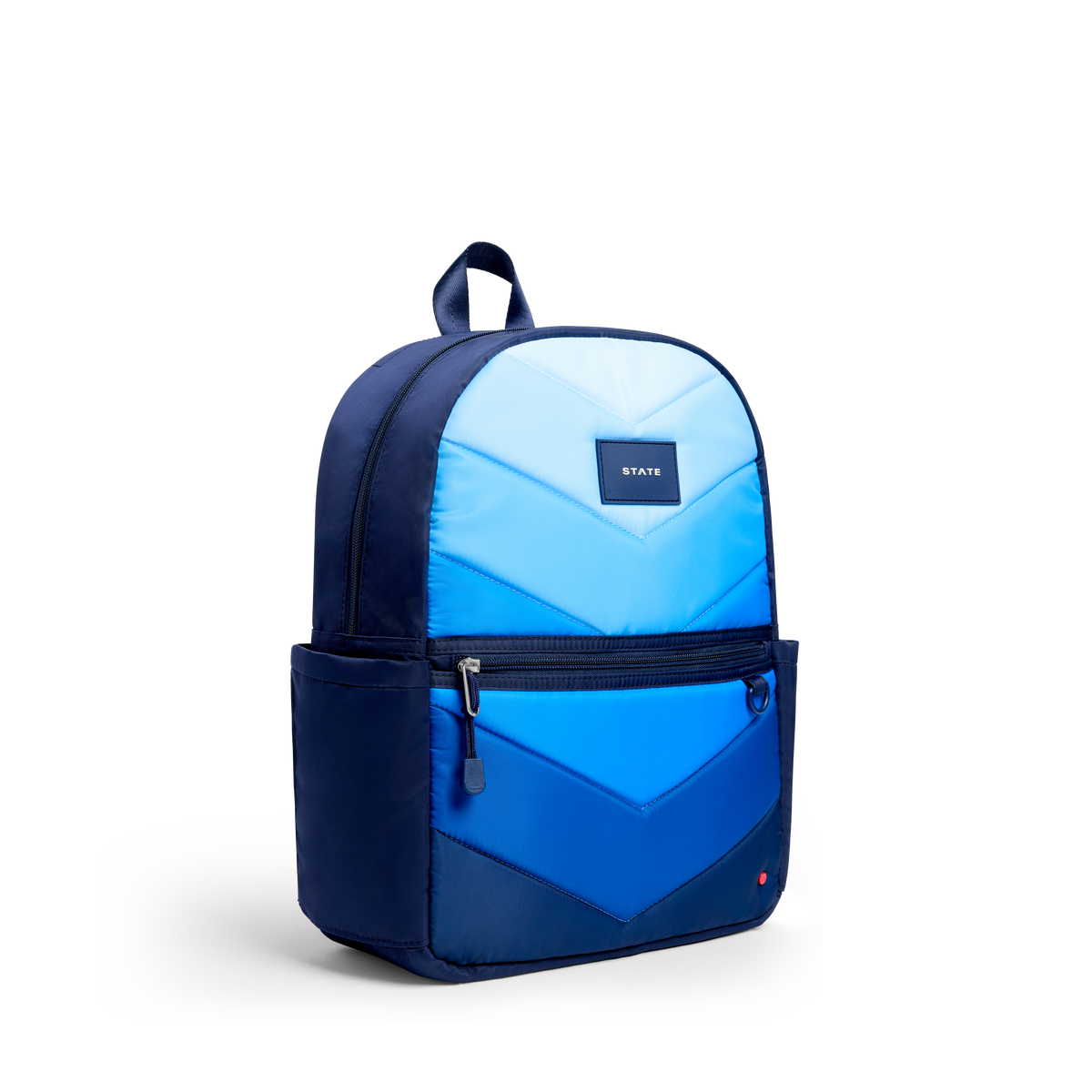 STATE Bags Kane Backpack Blue Chevron Front Side View Click to Zoom