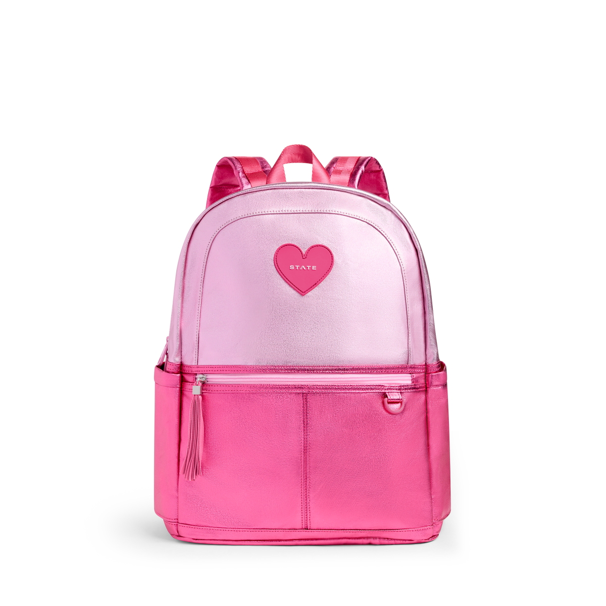 STATE Bags Kane Double Pocket Backpack Metallic Pink/Hot Pink Colorblock Front View Click to Zoom