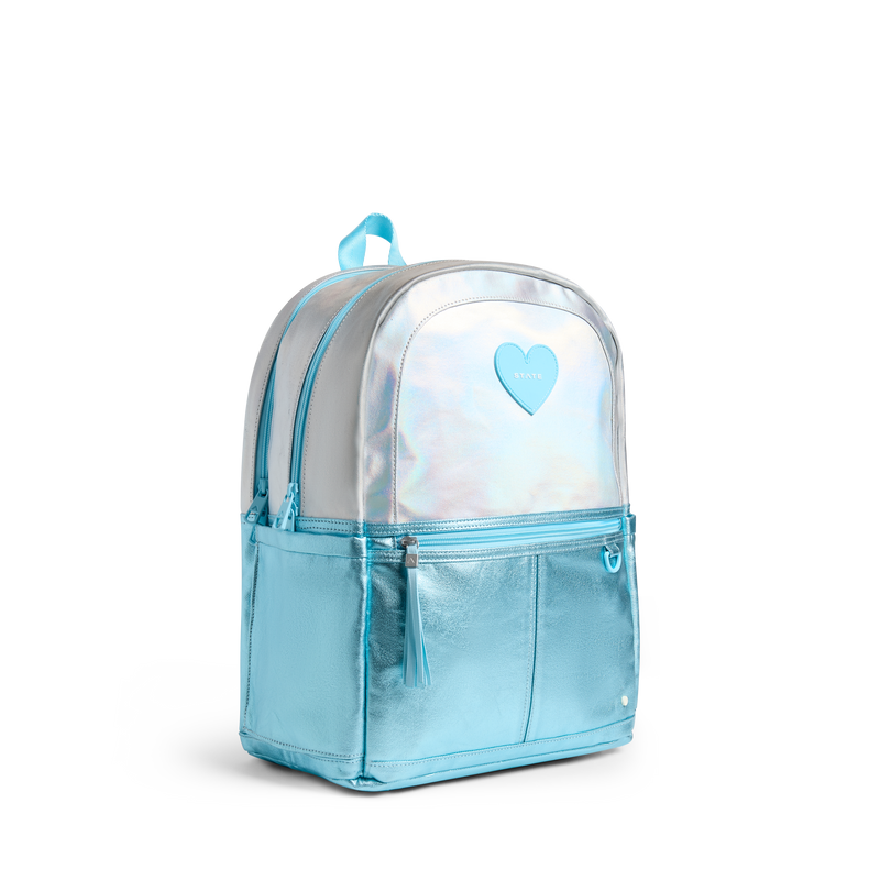 STATE Bags | Kane Double Pocket Backpack Metallic Blue Irisdescent