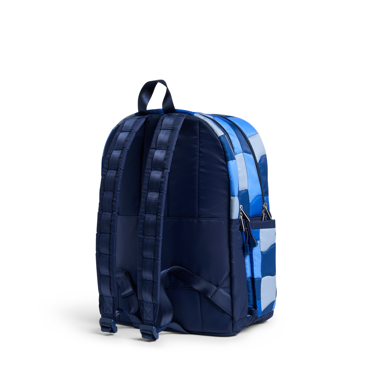 STATE Bags Kane Double Pocket Large Backpack Blue Puffer Check Back View Click to Zoom