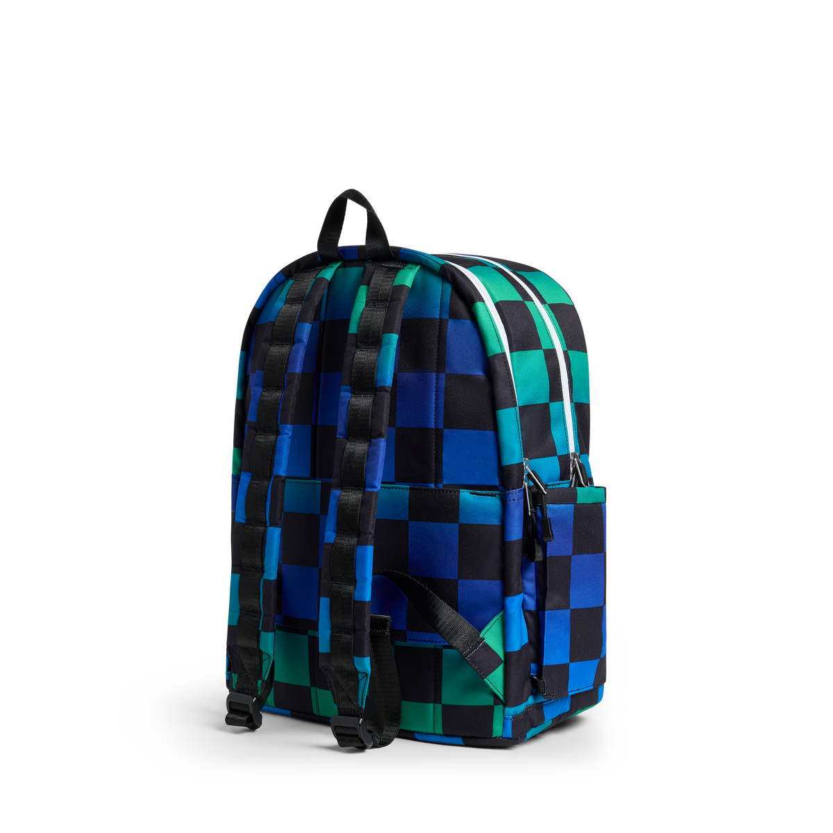 STATE Bags Kane Double Pocket Large Backpack Blue Checkerboard Back View Click to Zoom
