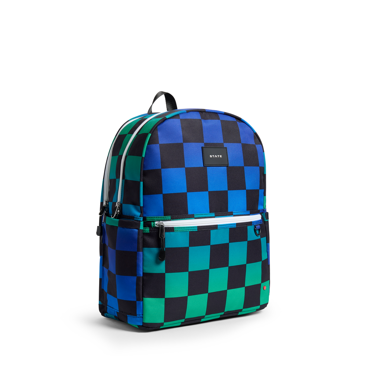 STATE Bags Kane Double Pocket Large Backpack Blue Checkerboard Front View Click to Zoom