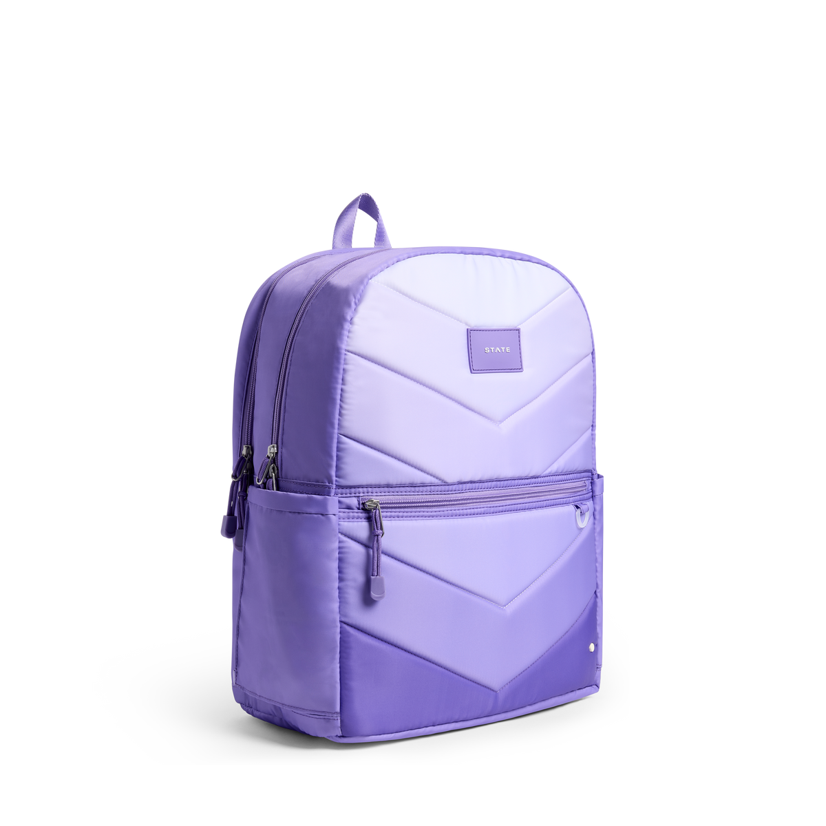 STATE Bags Kane Double Pocket Large Backpack Lilac Chevron Front View Click to Zoom