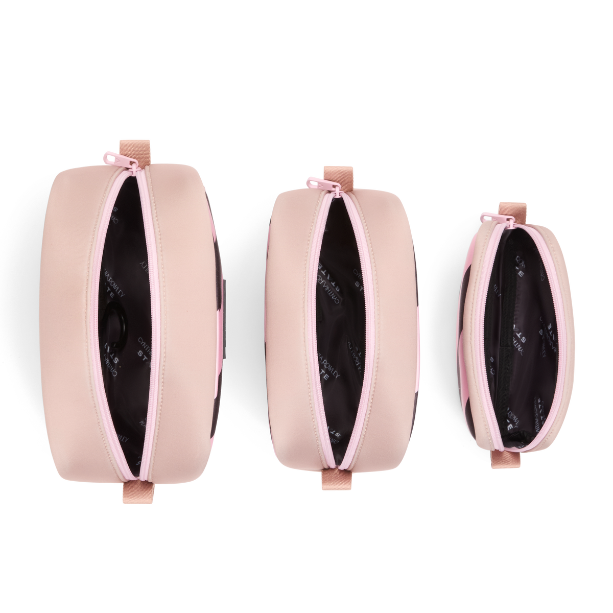 STATE Bags x Cynthia Rowley Travel Pouch Set of Three Stripes Overhead Interior View Click to Zoom