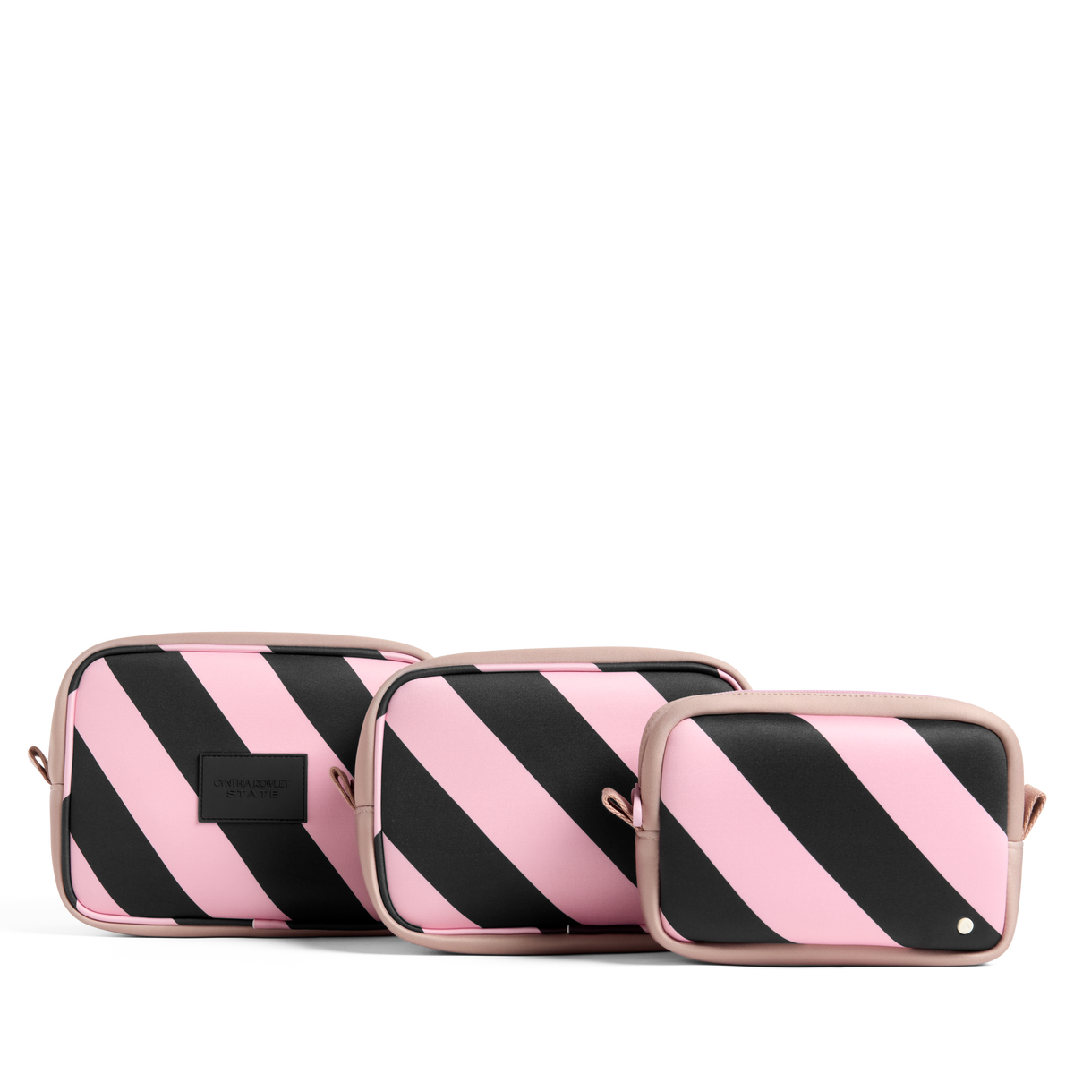 STATE Bags x Cynthia Rowley Travel Pouch Set of Three Stripes Front View Click to Zoom