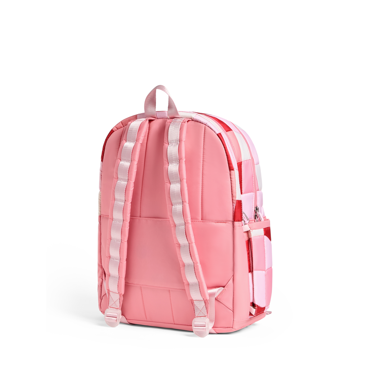STATE Bags Kane Double Pocket Large Pink Puffer Check Back View Click to Zoom