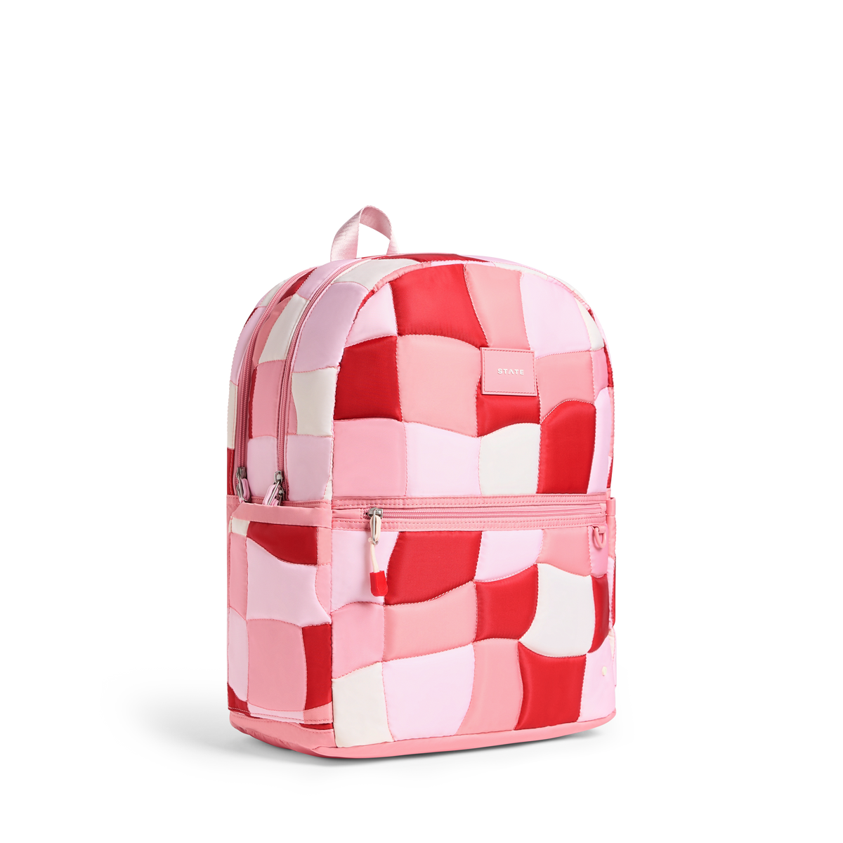 STATE Bags Kane Double Pocket Large Pink Puffer Check Side View Click to Zoom