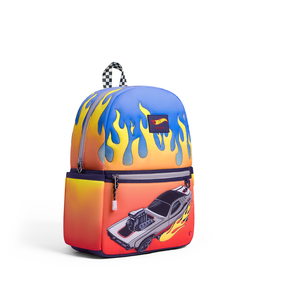 STATE Bags x Hot Wheels Kane Double Pocket Backpack Hot Wheels Flames Front View Click to Zoom