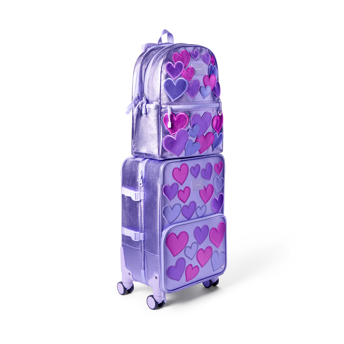 STATE Bags Logan Carry-On Suitcase 3d Hearts Bundle Front View Click to Zoom