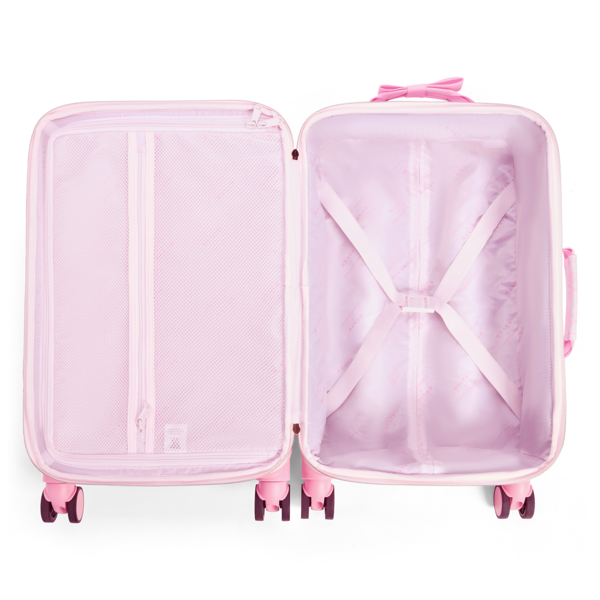 STATE Bags x LoveShack Fancy pink vanilla logan suitcase interior view click to zoom