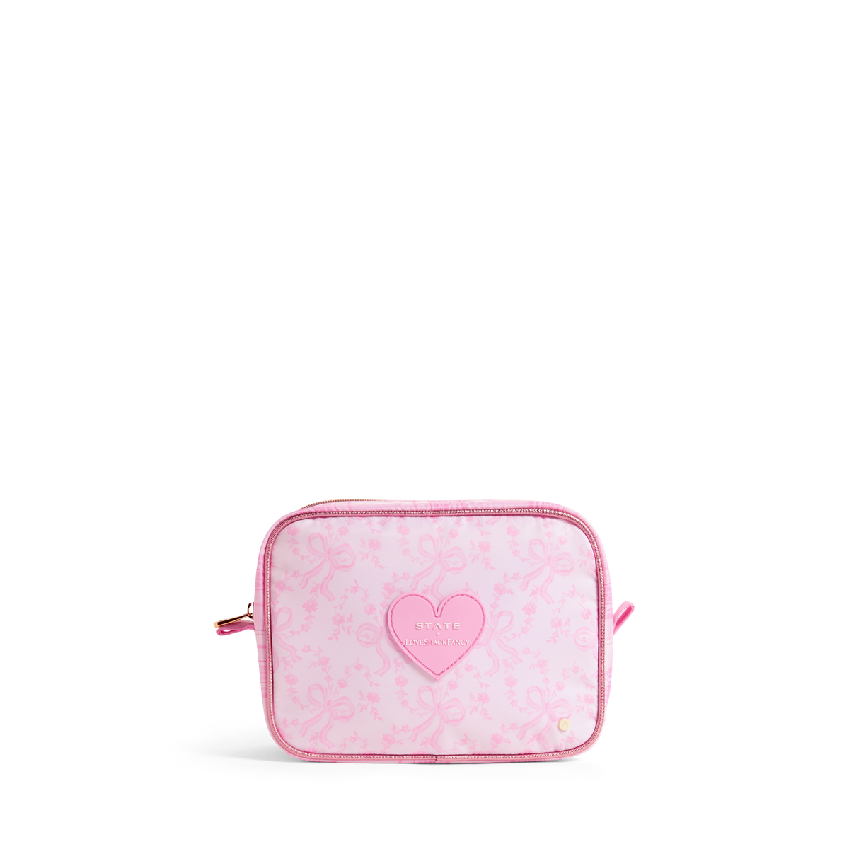 STATE x LoveShackFancy Travel Pouch Set of Three Pink Vanilla Front View Click to Zoom