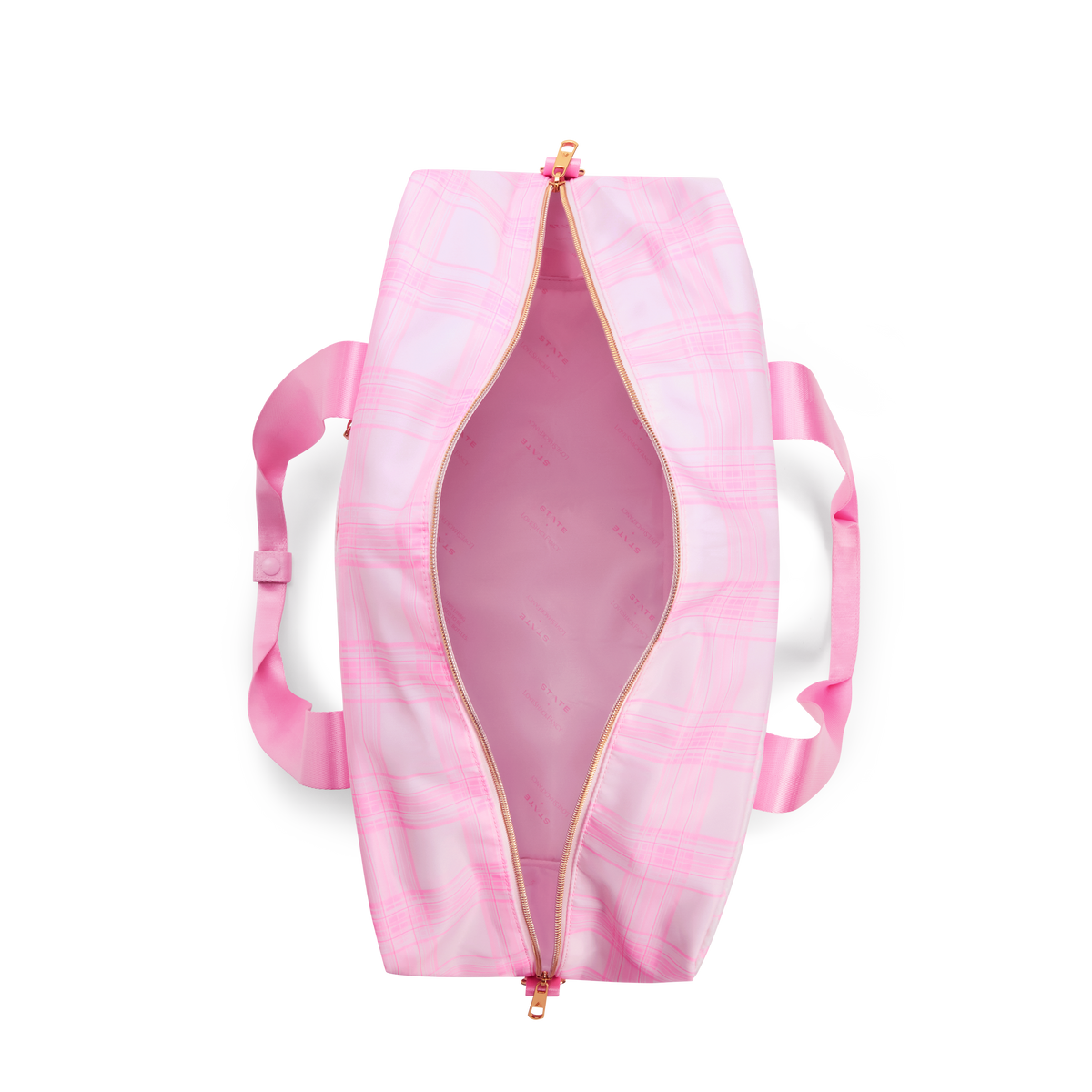 STATE x LoveShackFancy Wellington Weekender Pink Vanilla Overhead Interior View Click to Zoom