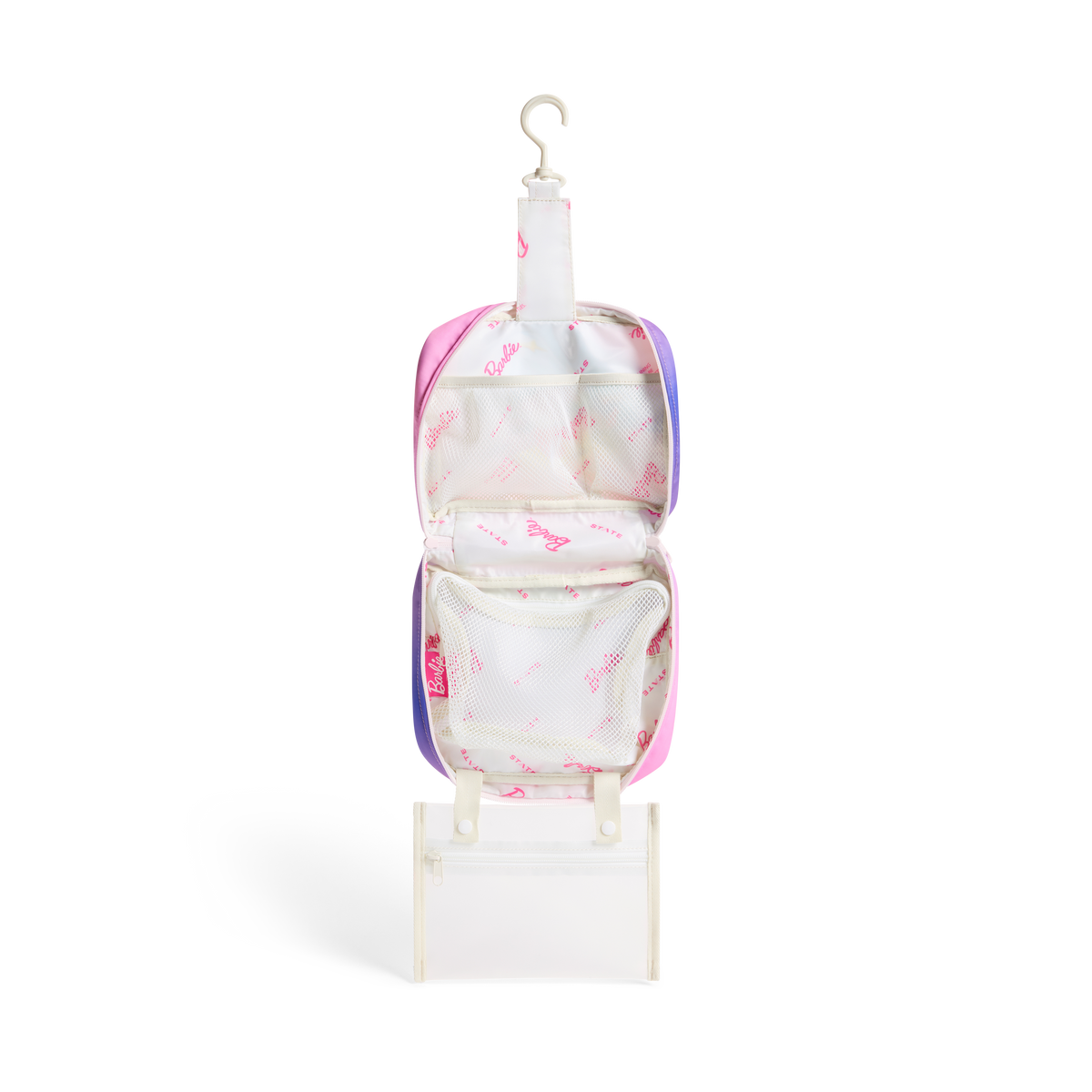 Image showing STATE x Barbie bensen toiletry kit in Barbie's dream house interior view click to zoom