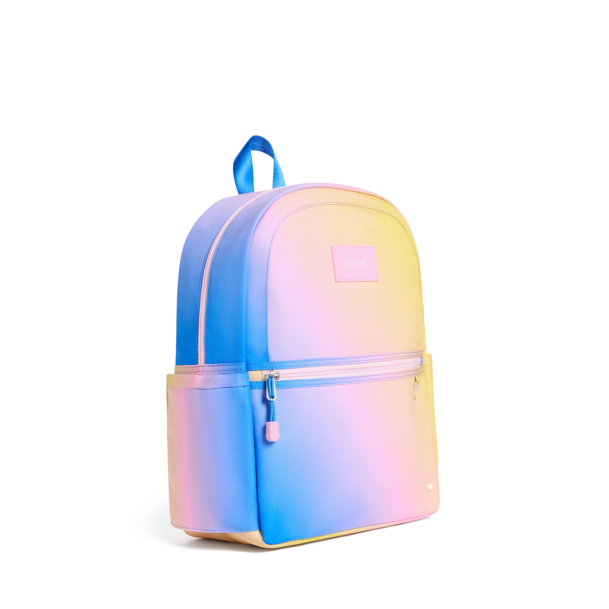 STATE Bags Kane Kids Backpack Polyester Canvas Blue/Pink/Yellow Gradient Front View Click to Zoom