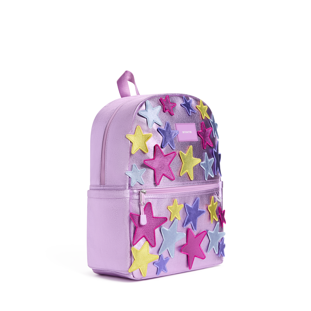 STATE Bags Kane Kids Backpack Metallic 3D Stars Side View Click to Zoom