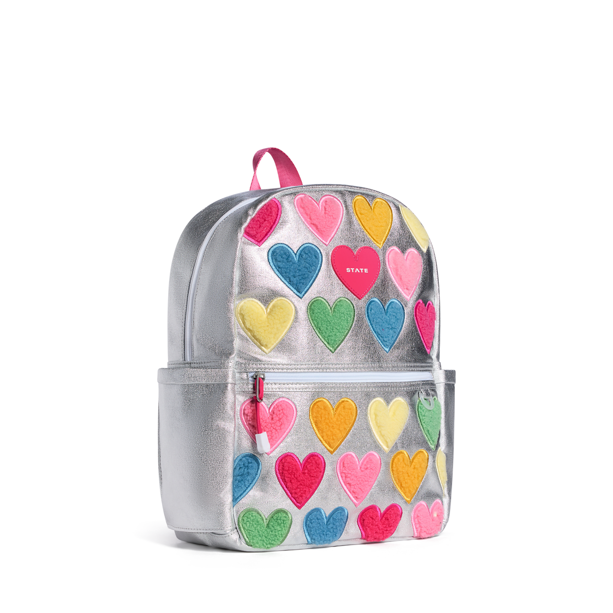 STATE Bags Kane Happy Fuzzy Hearts Front Side View Click to Zoom