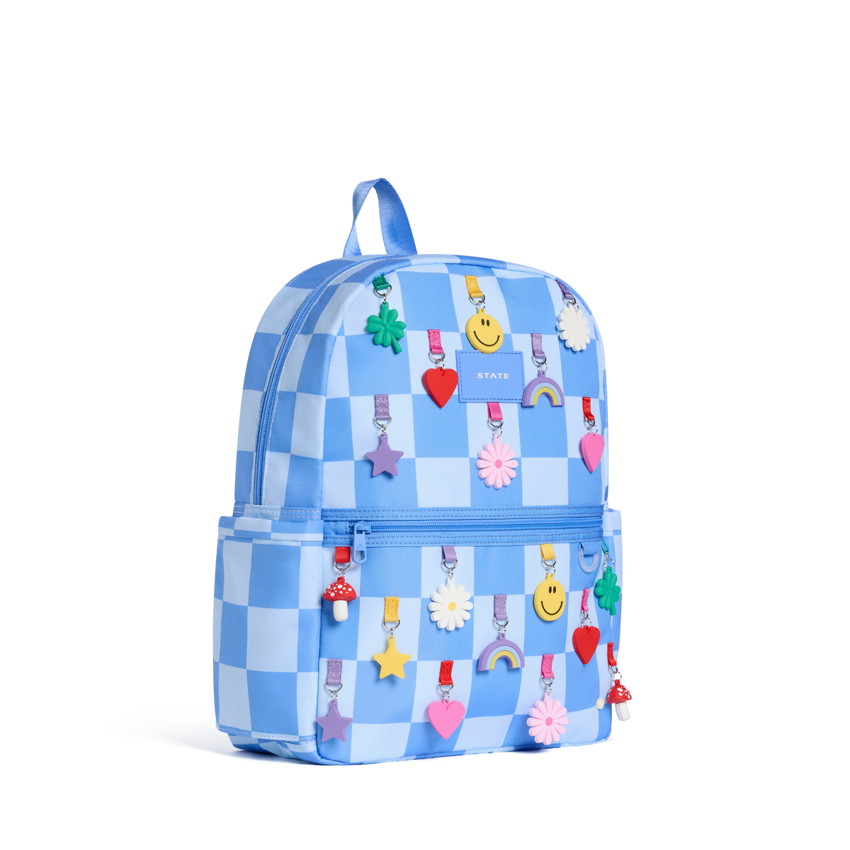 STATE Bags STATE Bags Kane Backpack Blue Charm Check Front Side View Click to Zoom