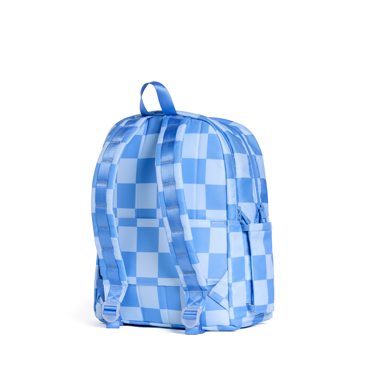 STATE Bags Kane Double Pocket Backpack Charms Blue Check Back View Click to Zoom