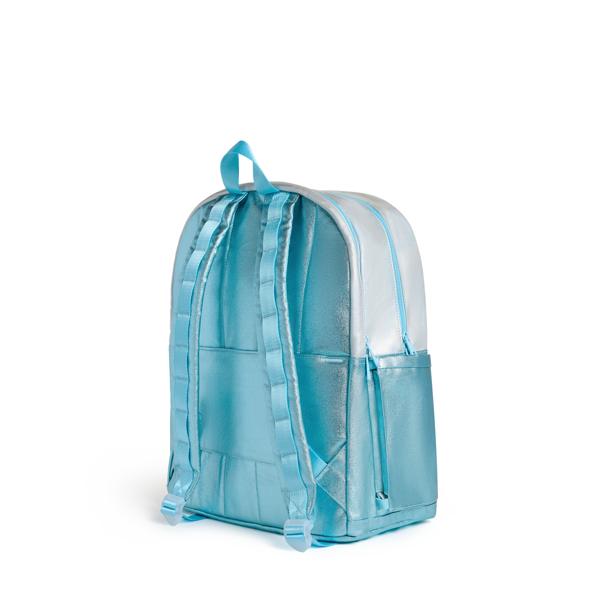 STATE Bags Kane Double Pocket Large Backpack Blue Iridescent Back View Click to Zoom