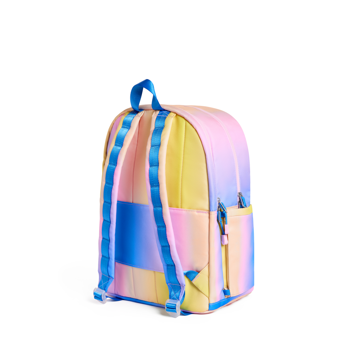 STATE Bags Kane Double Pocket Large Backpack Blue/Pink/Yellow Gradient Back View Click to Zoom