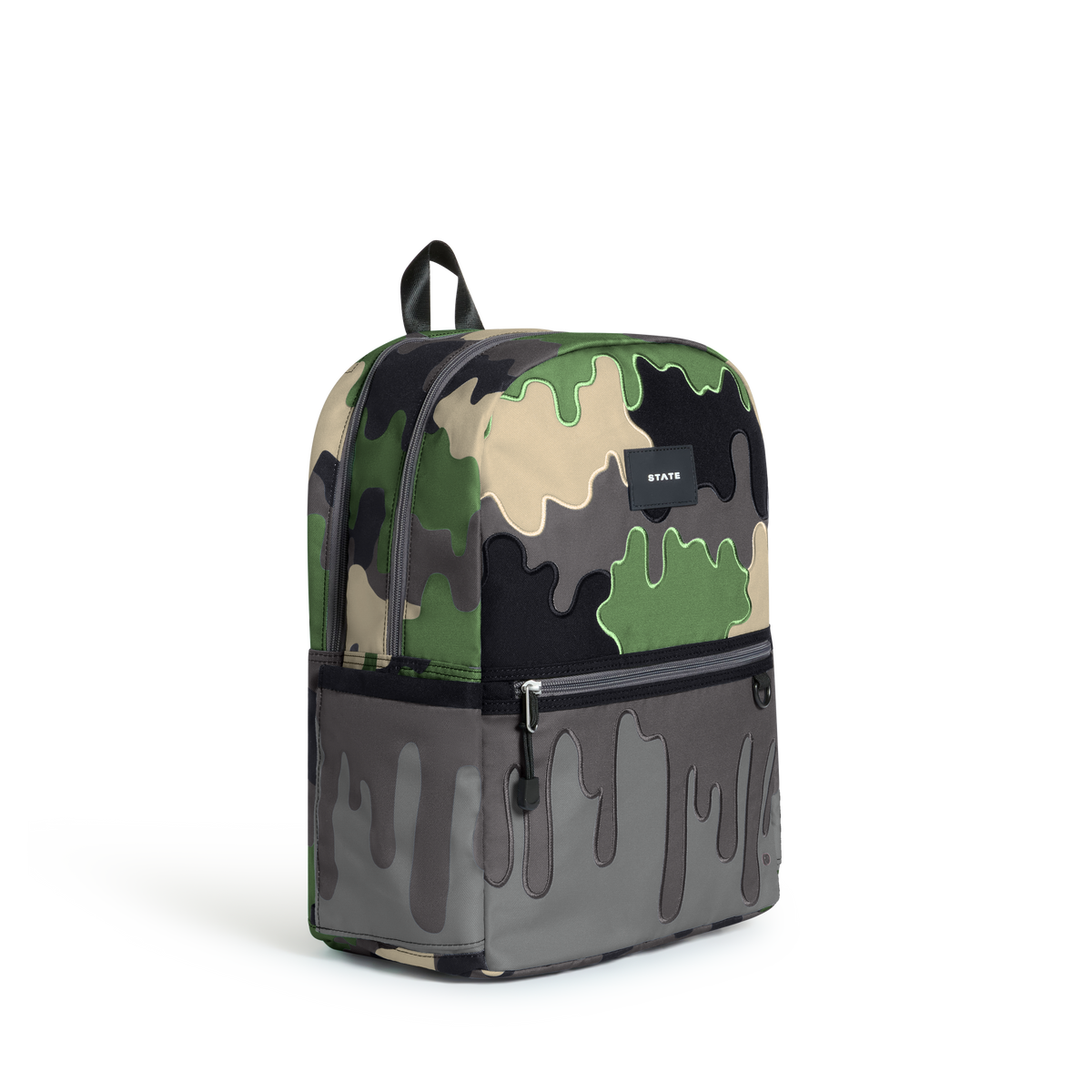STATE Bags Kane Double Pocket Backpack Camo drip side View Click to Zoom