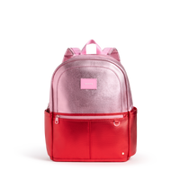 STATE Bags Kane Double Pocket Large Backpack Pink/Red Metallic Colorblock Front View Click to Zoom