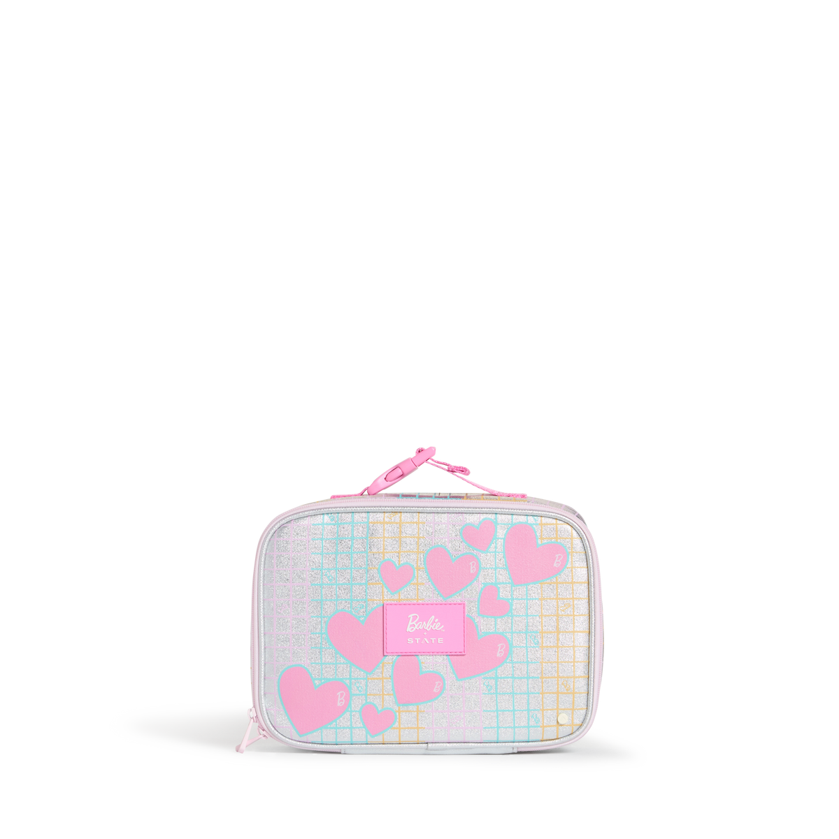 STATE x Barbie™ Rodgers Lunch Box Barbie Grid & Hearts Front View Click to Zoom